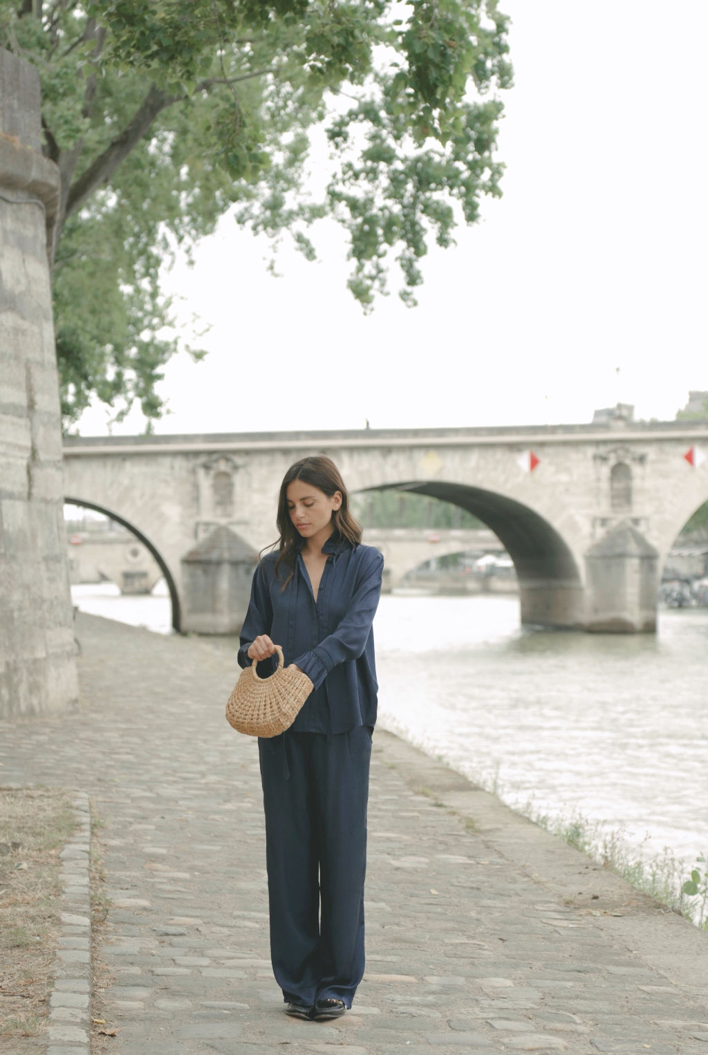 FLUID TROUSERS IN NAVY BLUE  - HOPE