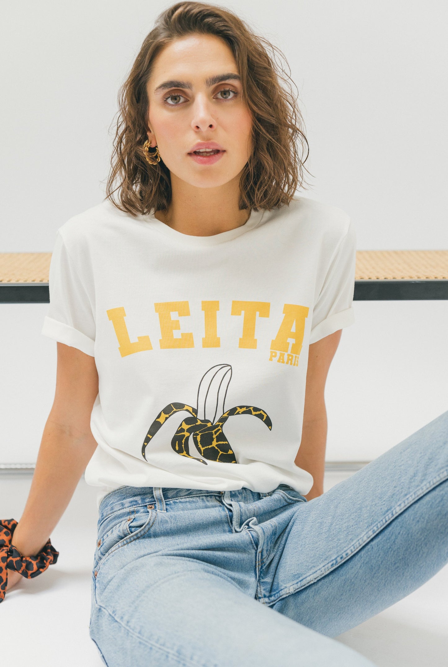 LEITA Paris t-shirt blanc impression banane col rond