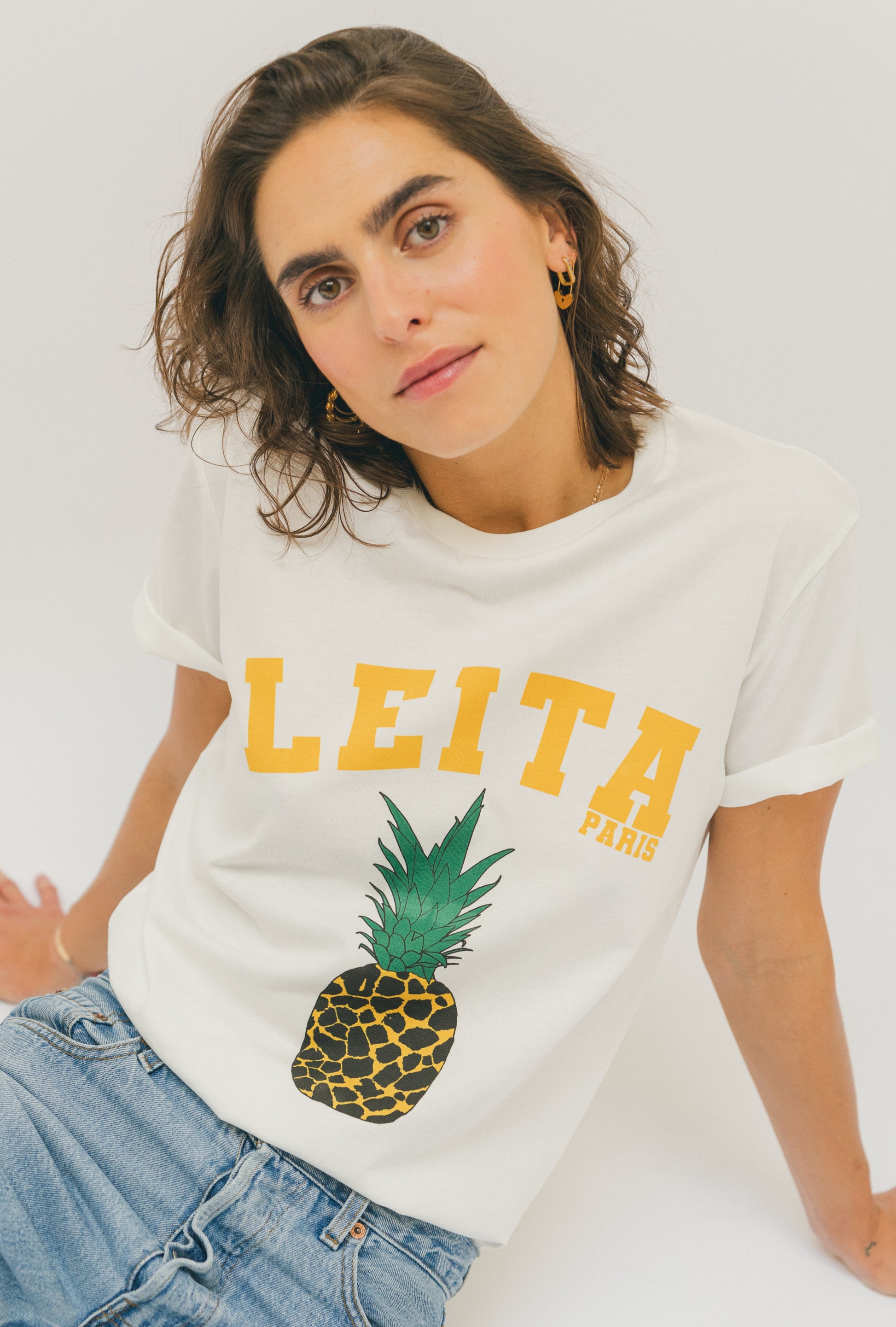 LEITA Paris t-shirt blanc impression ananas femme coton biologique