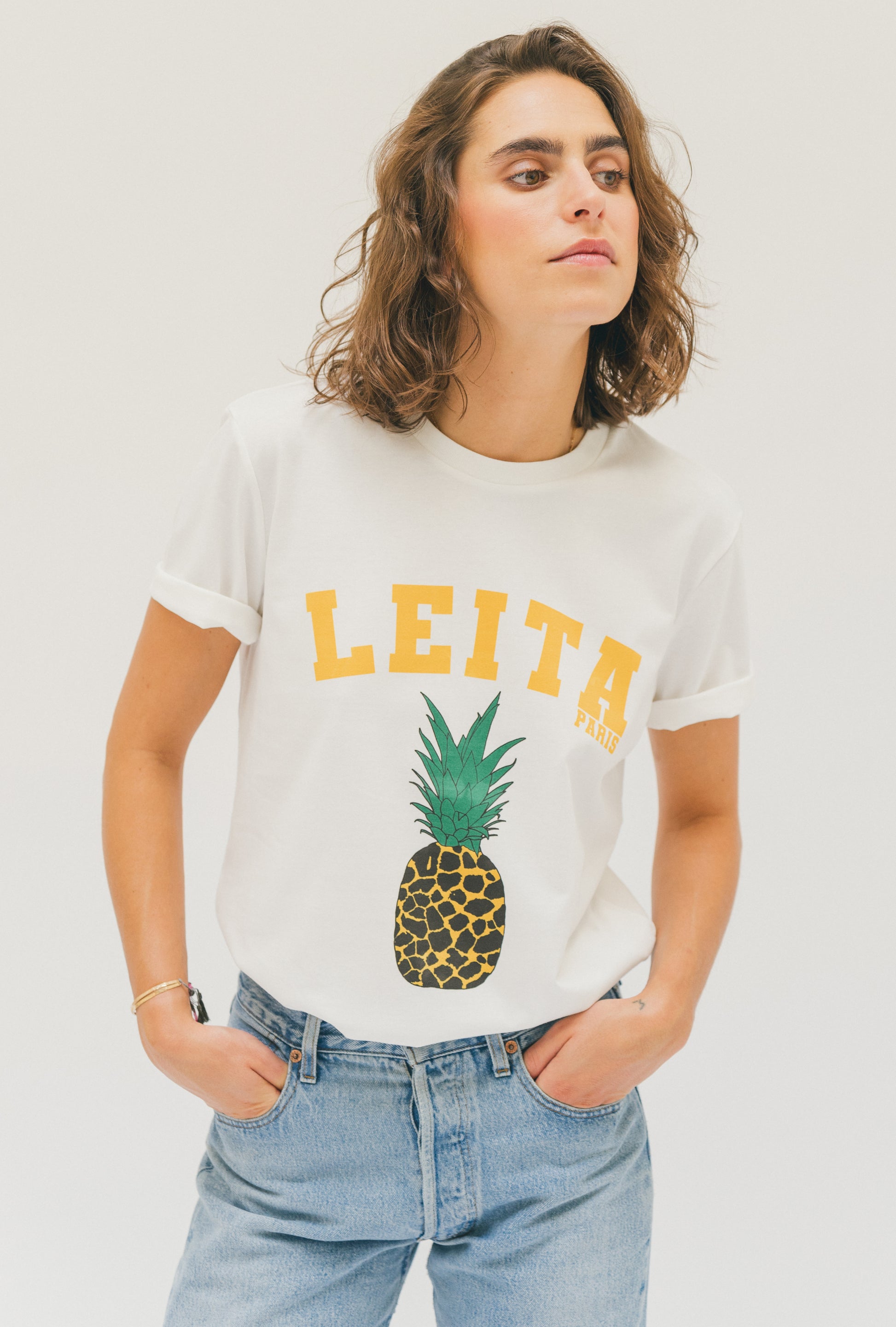 LEITA Paris t-shirt blanc impression ananas femme col rond