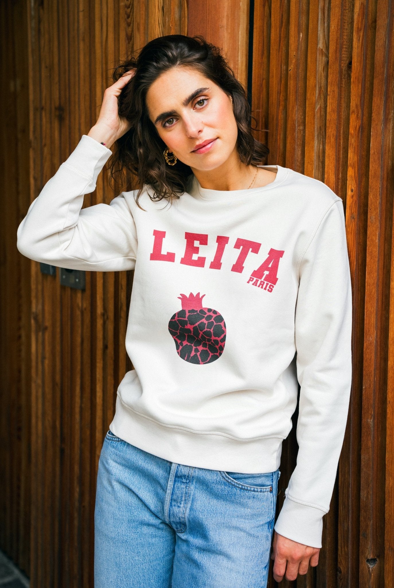 LEITA Paris sweat shirt blanc femme coton biologique impression grande